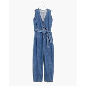 Madewell Denim Sleeveless Tie-Waist Jumpsuit in Belvoir Wash Sz XXS